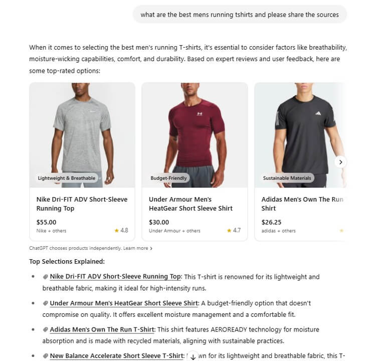 AI shopping results no affiliate links