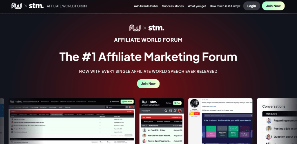 Affiliate World Forum homescreen 