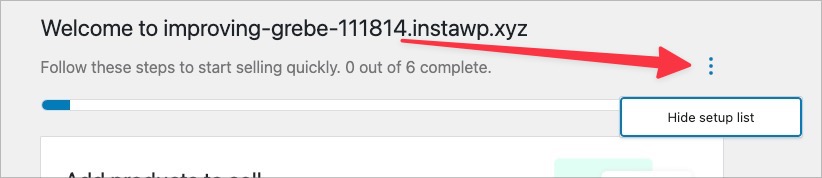 Woocommerce Setup: Hide Setup List