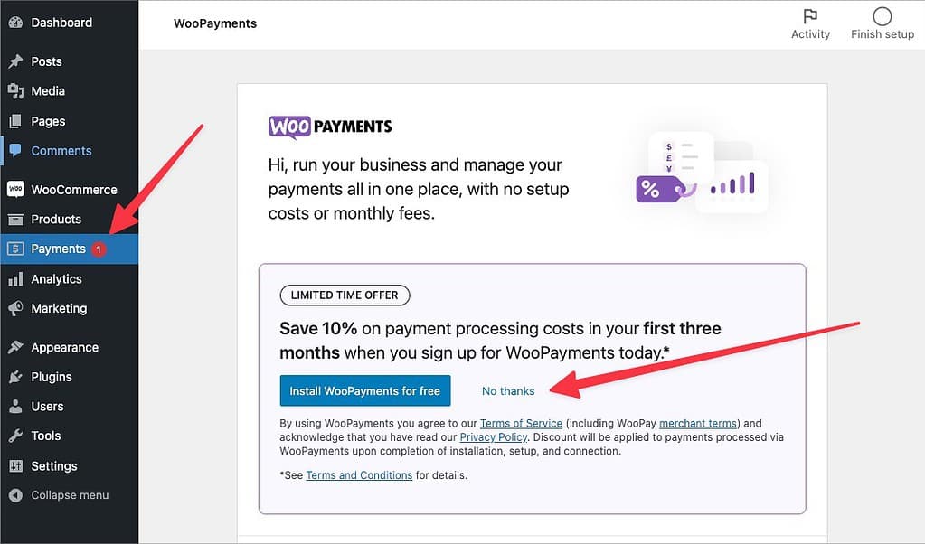 Woocommerce Setup: Hide WooPayments