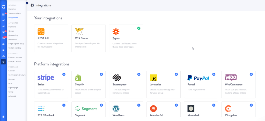 Tapfiliate integrations