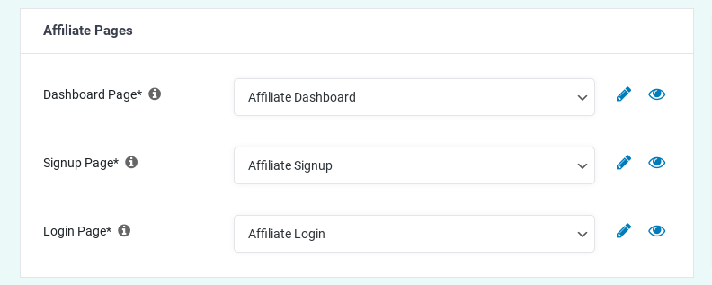 Easy Affiliate affiliate pages settings