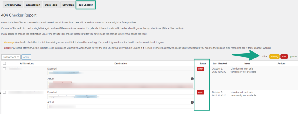 ThirstyAffiliates Automatic 404 Link Checker