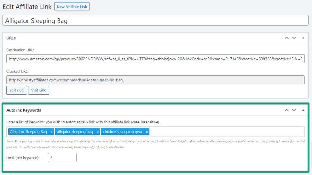 ThirstyAffiliates Keyword Autolinker