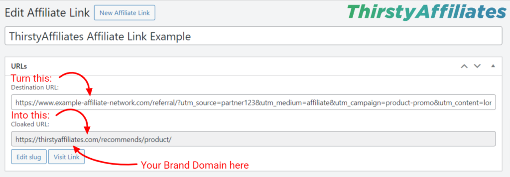 ThirstyAffiliates links shortening and cloaking example